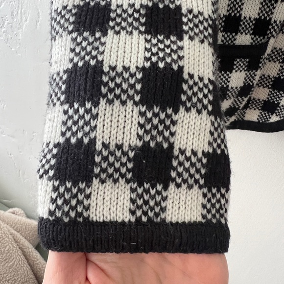 Vintage black white check plaid houndstooth cardigan lady jacket round neck - Picture 6 of 15
